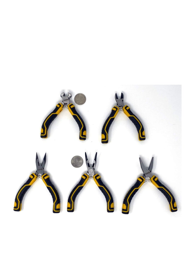 denzeL Pliers Set 5 Pcs. Diagonal Long-nose End-cutting Bent-nose Flat-nose Pliers  - Image 3
