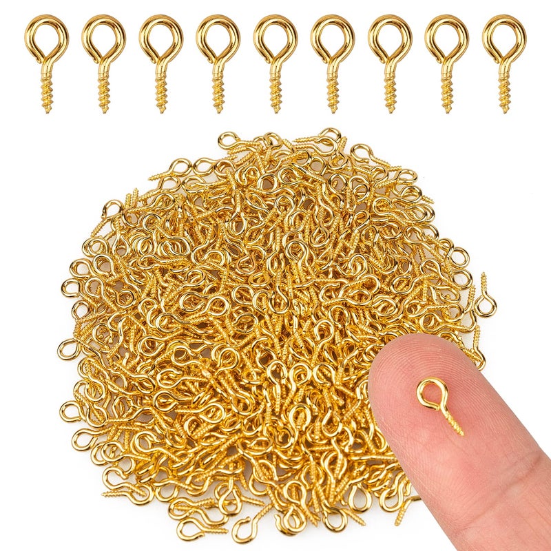 500PCS 4 x 8mm Small Screw Eye Pins for Jewelry Making Mini Eyelets Threaded Clasps Hooks for Art DIY Metal Hoop PegBracelet Connectors Golden
