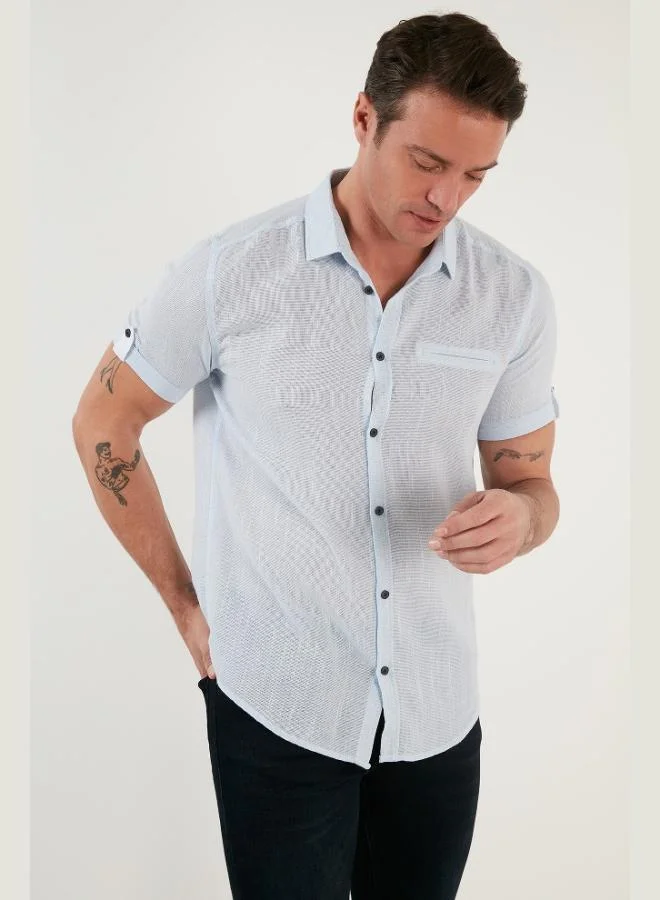 بوراتي قميص رجالي بأكمام قصيرة بقصة ضيقة من القطن بنسبة % بمظهر الكتان من بوراتي