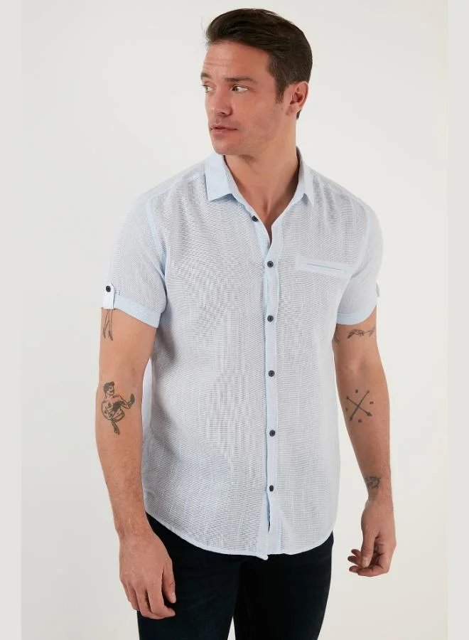 بوراتي قميص رجالي بأكمام قصيرة بقصة ضيقة من القطن بنسبة % بمظهر الكتان من بوراتي