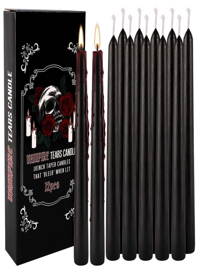 TLNFHRPI 12PCS 10-Inch Black Bleeding Taper Candles,Vampire Tears Taper Candles- Unscented Ideal for Halloween, Christmas, Rituals, and Themed Party Decor - Image 1