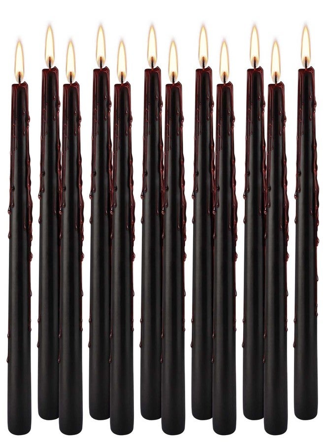 TLNFHRPI 12PCS 10-Inch Black Bleeding Taper Candles,Vampire Tears Taper Candles- Unscented Ideal for Halloween, Christmas, Rituals, and Themed Party Decor - Image 4