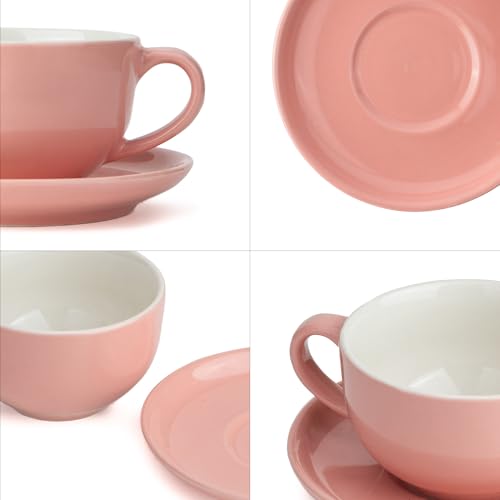 Shay Cappuccino Cup Saucer Set, Light Pink, 320ml | Cappuccino Cup | Glossy Finish | Large Ceramic Coffee Cup | Premium Ceramic Coffee Cup | Microwave Safe (XL Cup Saucer - Pink Ivory) - Image 4