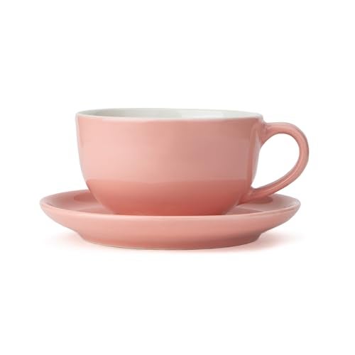 Shay Cappuccino Cup Saucer Set, Light Pink, 320ml | Cappuccino Cup | Glossy Finish | Large Ceramic Coffee Cup | Premium Ceramic Coffee Cup | Microwave Safe (XL Cup Saucer - Pink Ivory) - Image 1