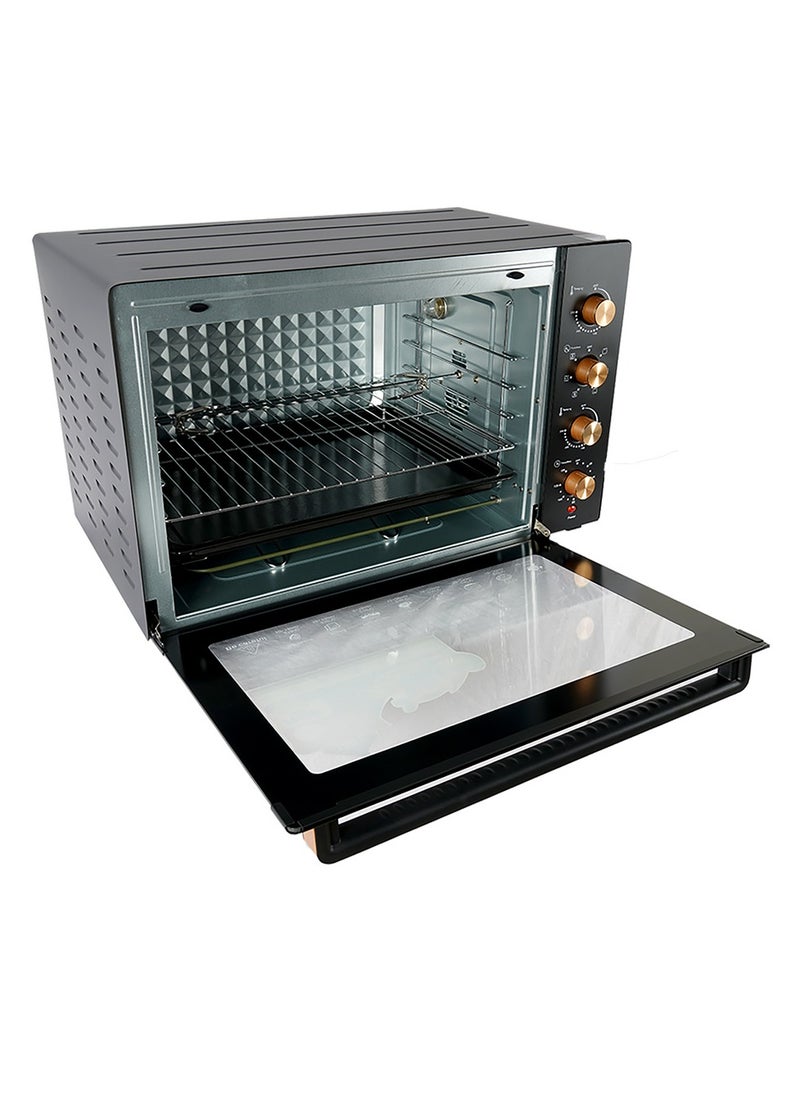 AFRA Electric Oven Toaster, 55L, 1900w Convection Rotisserie & Oven Lamp, 4 Knobs Tray, Rack, Handle, 7-Functions control, Adjustable Thermostat 70 to 250C, AF-5519OTBK, 2-Year Warranty