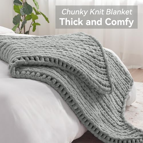 Negwoo Chunky Knit Throw Blanket, 50''*60'' Knitted Throw Chenille Yarn for Bed Couch, Handmade Light Grey Crochet Big Thick Blanket, Machine Washable Cute Comfy Blanket for Home Decor - Image 5