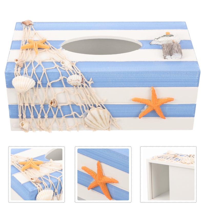 2pcs Wood Tissue Box Cover Holders Mediterranean Decorative Tissue Box Table Decoration - Image 3