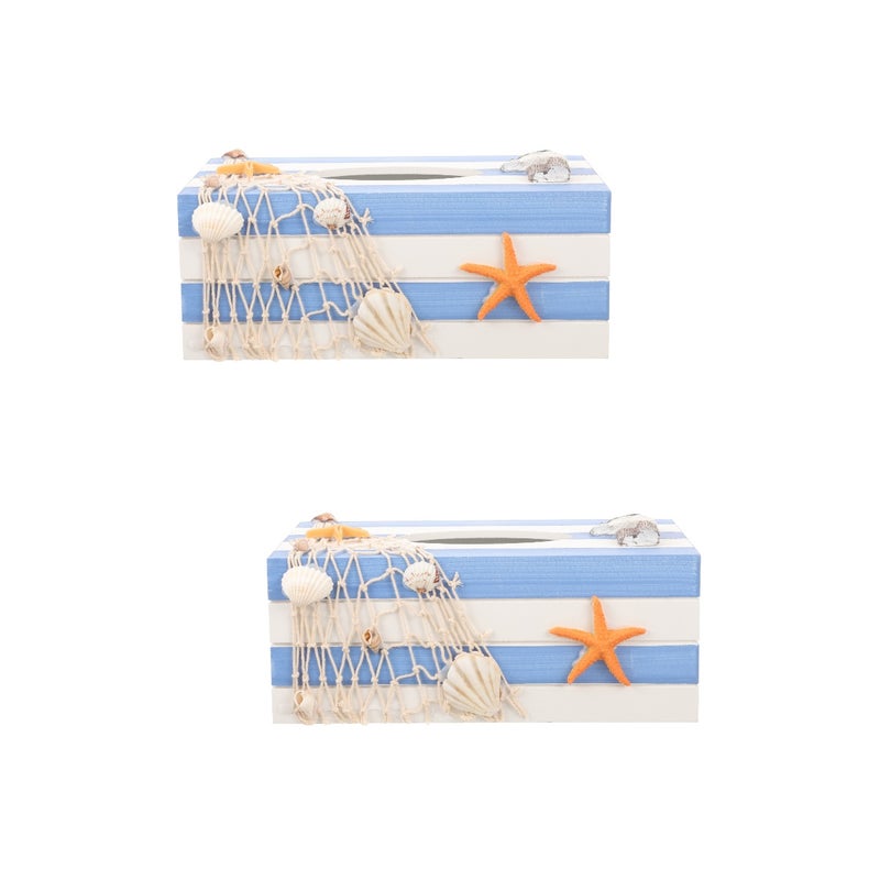 2pcs Wood Tissue Box Cover Holders Mediterranean Decorative Tissue Box Table Decoration - Image 1