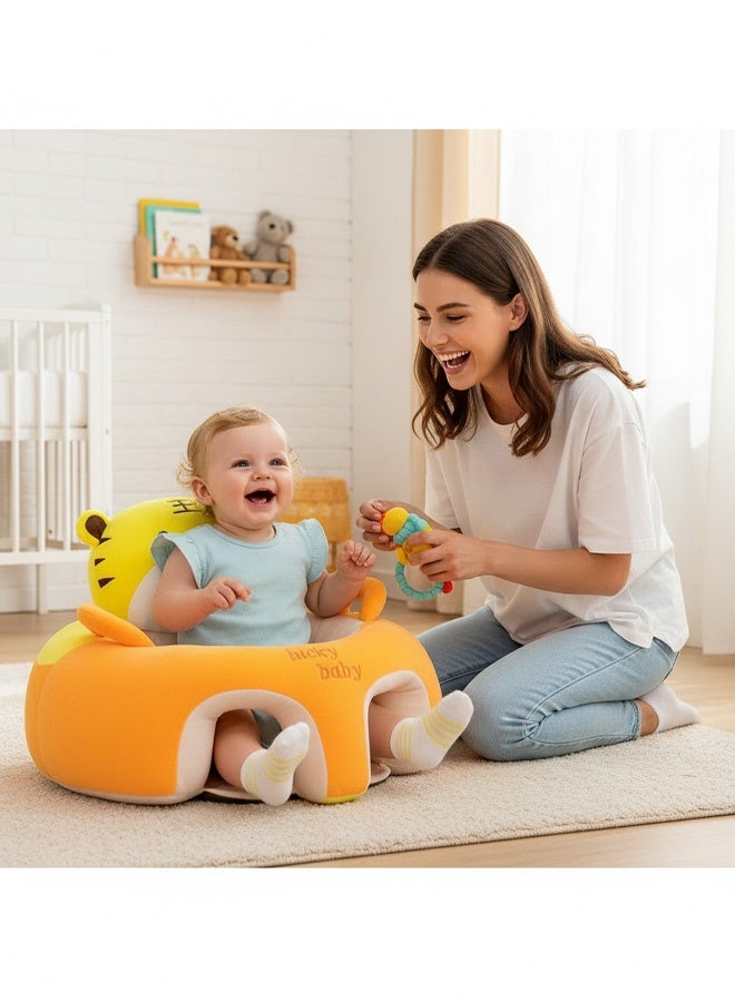 Berma Baby مقعد دعم الطفل، أريكة طفل كرتونية، مقعد تعليمي لطيف، كرسي جلوس ووقوف للأطفال، واقي رأس مسند الظهر، كرسي هزاز للأطفال، مقعد أرضي للأطفال، مناسب للأولاد والبنات (نمر) - Image 3