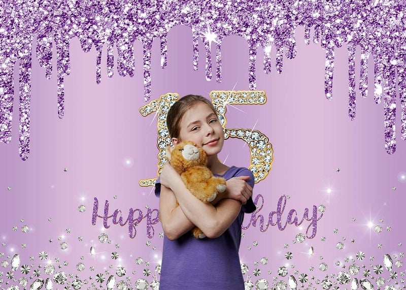 INRUI Purple Happy 15th Birthday Photography Background Girls Sweet Fifteen Years Old Birthday Party Decorations Backdrop 7x5FT - Image 2