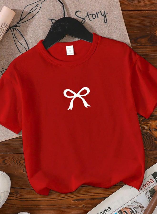 Take Two Girls Bow Print Short Sleeve T-Shirt - Image 1