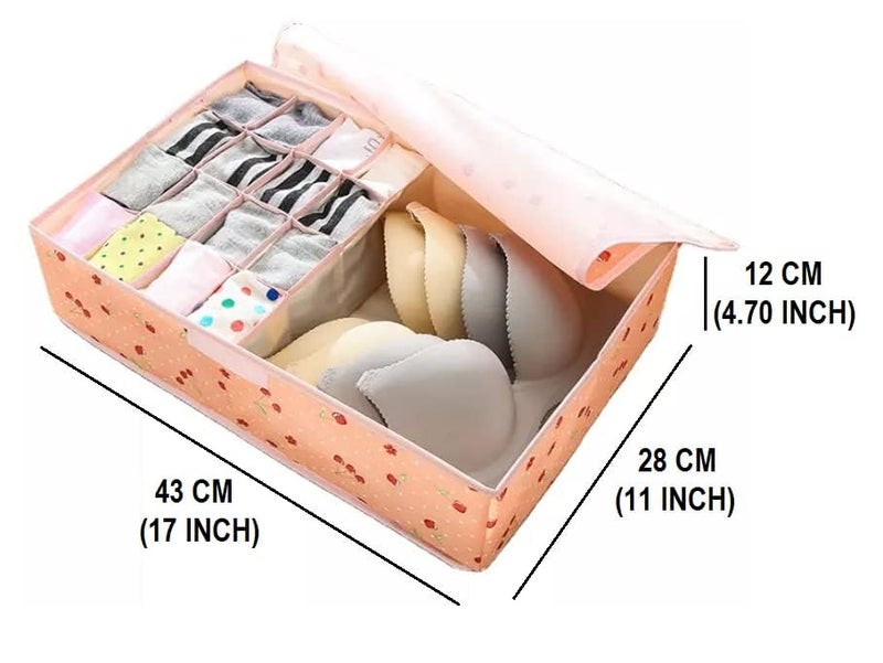 EARTHCONE 17 Grid Storage Box Drawer Organizer Underwear Innerwear Socks Undergarments Storage Drawer Organiser Pink Cherry - Image 2