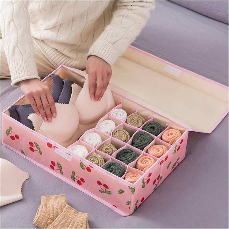 EARTHCONE 17 Grid Storage Box Drawer Organizer Underwear Innerwear Socks Undergarments Storage Drawer Organiser Pink Cherry - Image 5