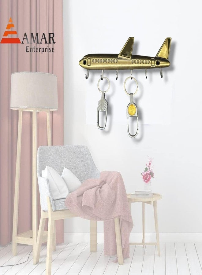 AMAR ENTERPRISE خطاف حائط مزخرف على شكل طائرة، حامل مفاتيح معدني ذهبي عتيق بستة خطافات، تصميم طائرة للتثبيت على الحائط - Image 5