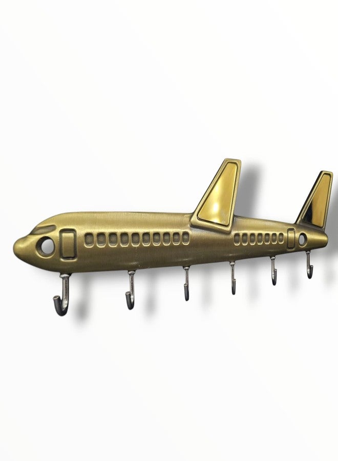 AMAR ENTERPRISE خطاف حائط مزخرف على شكل طائرة، حامل مفاتيح معدني ذهبي عتيق بستة خطافات، تصميم طائرة للتثبيت على الحائط - Image 1