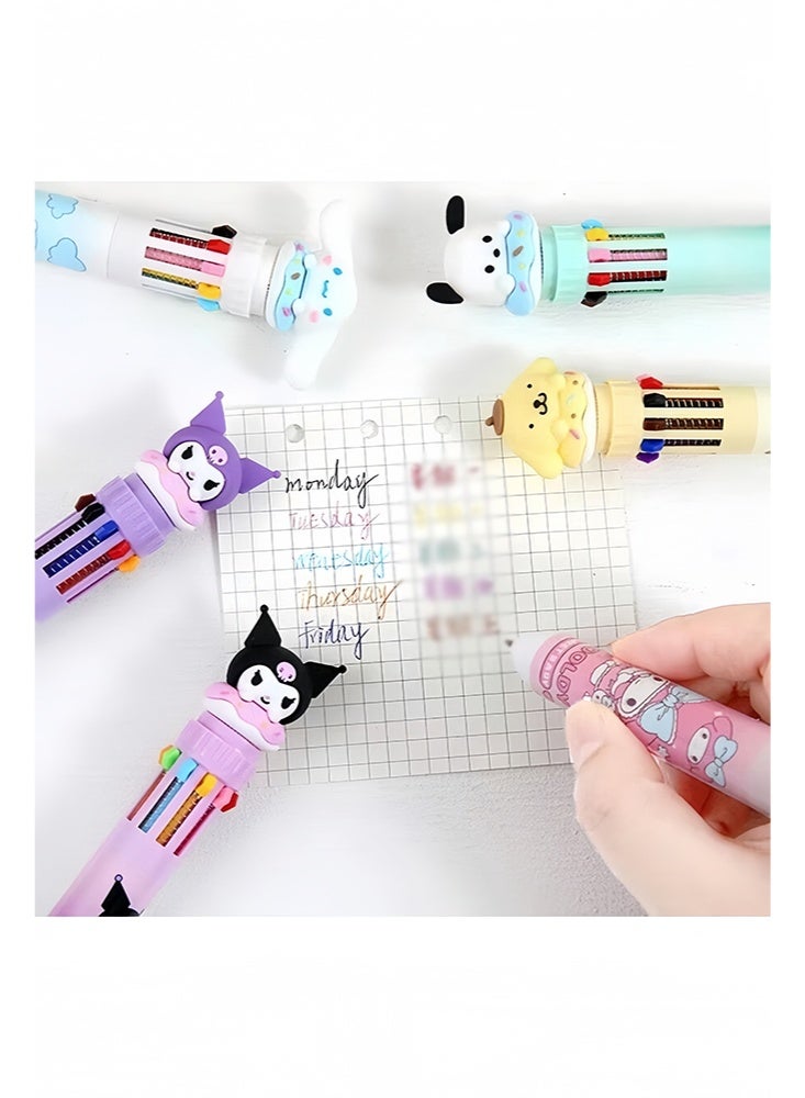 6pcs Multicolor Ballpoint Pen Cartoon, Retractable 10-Color Pens for Kids, Students, Office & School Supplies - Image 3