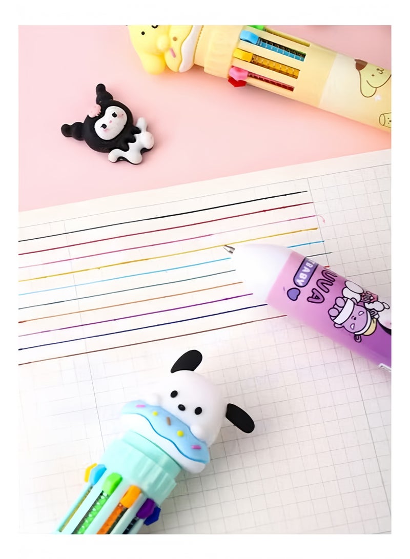 6pcs Multicolor Ballpoint Pen Cartoon, Retractable 10-Color Pens for Kids, Students, Office & School Supplies - Image 5