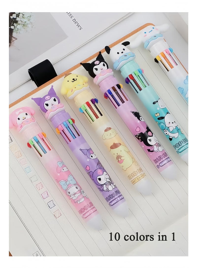 6pcs Multicolor Ballpoint Pen Cartoon, Retractable 10-Color Pens for Kids, Students, Office & School Supplies - Image 4