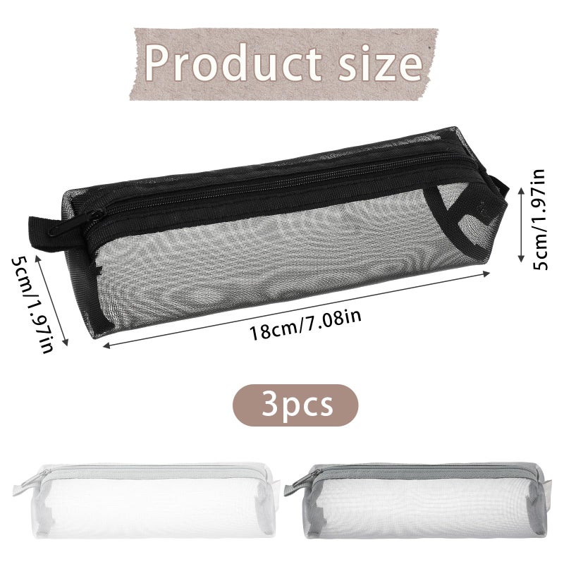 Styquenzer 3PCS Mesh Makeup Brush Bag, Portable Travel Cosmetic Bag Mesh Multifunctional Clear Bags with Zipper for Home Office Supplies Cosmetics Makeup Travel Accessories - Image 2