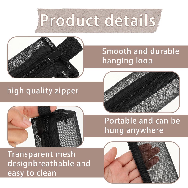 Styquenzer 3PCS Mesh Makeup Brush Bag, Portable Travel Cosmetic Bag Mesh Multifunctional Clear Bags with Zipper for Home Office Supplies Cosmetics Makeup Travel Accessories - Image 3