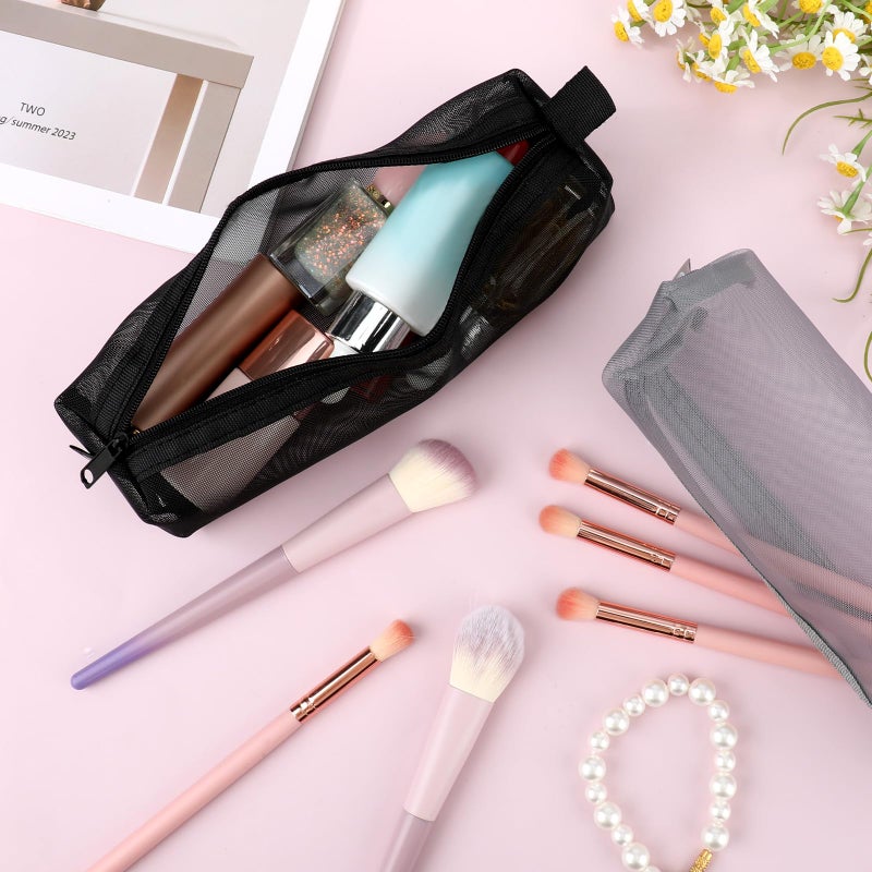 Styquenzer 3PCS Mesh Makeup Brush Bag, Portable Travel Cosmetic Bag Mesh Multifunctional Clear Bags with Zipper for Home Office Supplies Cosmetics Makeup Travel Accessories - Image 4