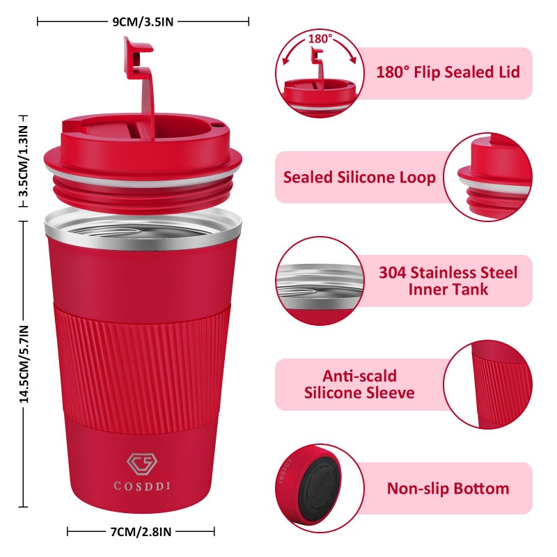CS COSDDI 12 oz Stainless Steel Vacuum Insulated Tumbler - Coffee Travel Mug Spill Proof with Lid - coffee Cup for Keep Hot/Ice Coffee,Tea and Beer (Red) - Image 2