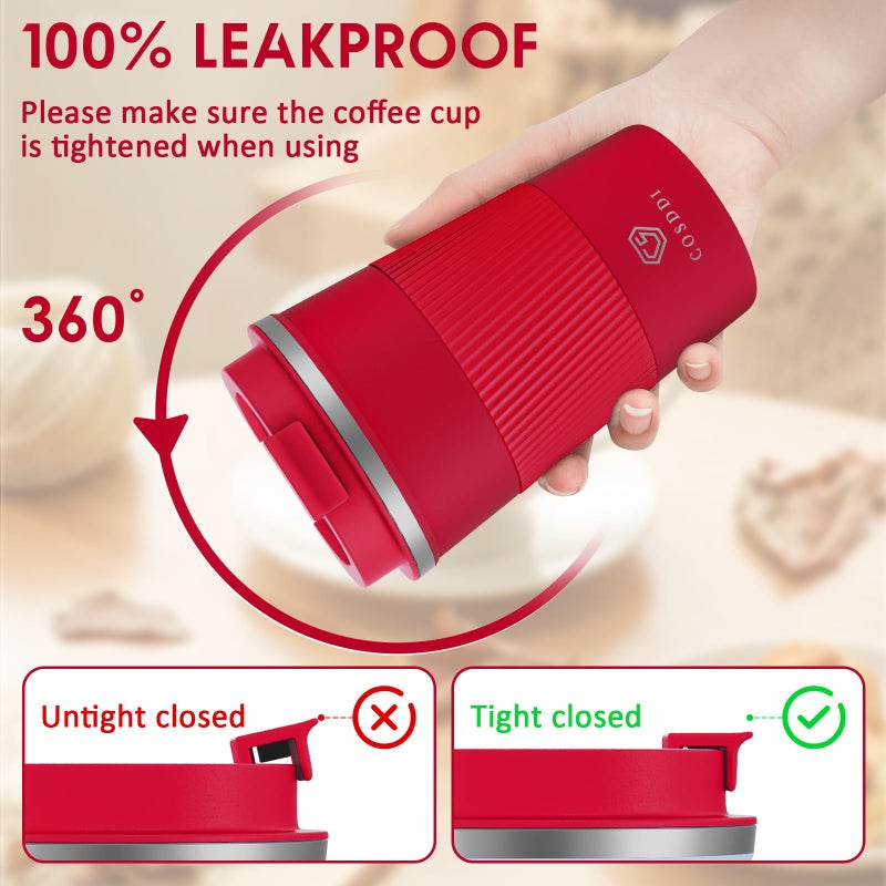 CS COSDDI 12 oz Stainless Steel Vacuum Insulated Tumbler - Coffee Travel Mug Spill Proof with Lid - coffee Cup for Keep Hot/Ice Coffee,Tea and Beer (Red) - Image 3