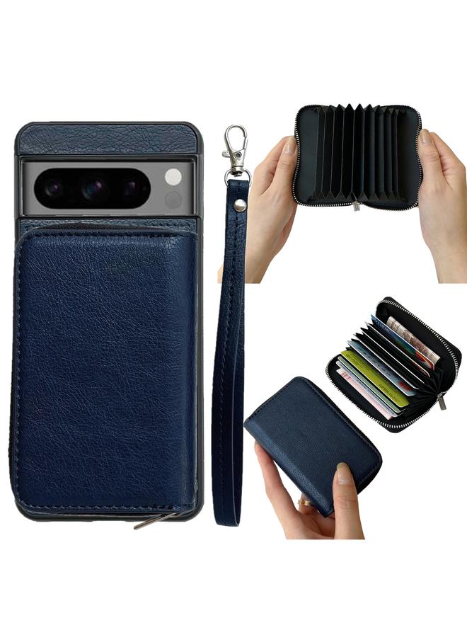 إيروريكس جراب لهاتف Google Pixel 7 بلون سادة مع سحاب و11 فتحة للبطاقات وحقيبة هاتف مع حبل - Image 1