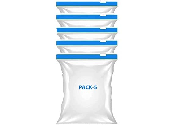 VONITY Zip Lock Plastic Bags for Fridge Food Cover Reusable Bag to Store Vegetables in Fridge Zipper Pouches BPA Free Ziplock Bag For Storage Freezer REUSABLE Washable Zipper Bags Pack of 5 - Image 1