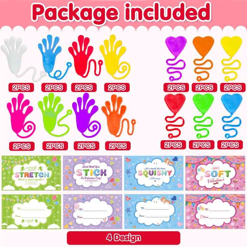 Garma 28 Pack Valentines Gifts Cards for Kids with Love-Heart Style Sticky Hands Toys Valentines Exchange Gifts Classroom Prizes Valentine Party Favors Greeting Cards Goodie Bag Stuffer Fillers - Image 2
