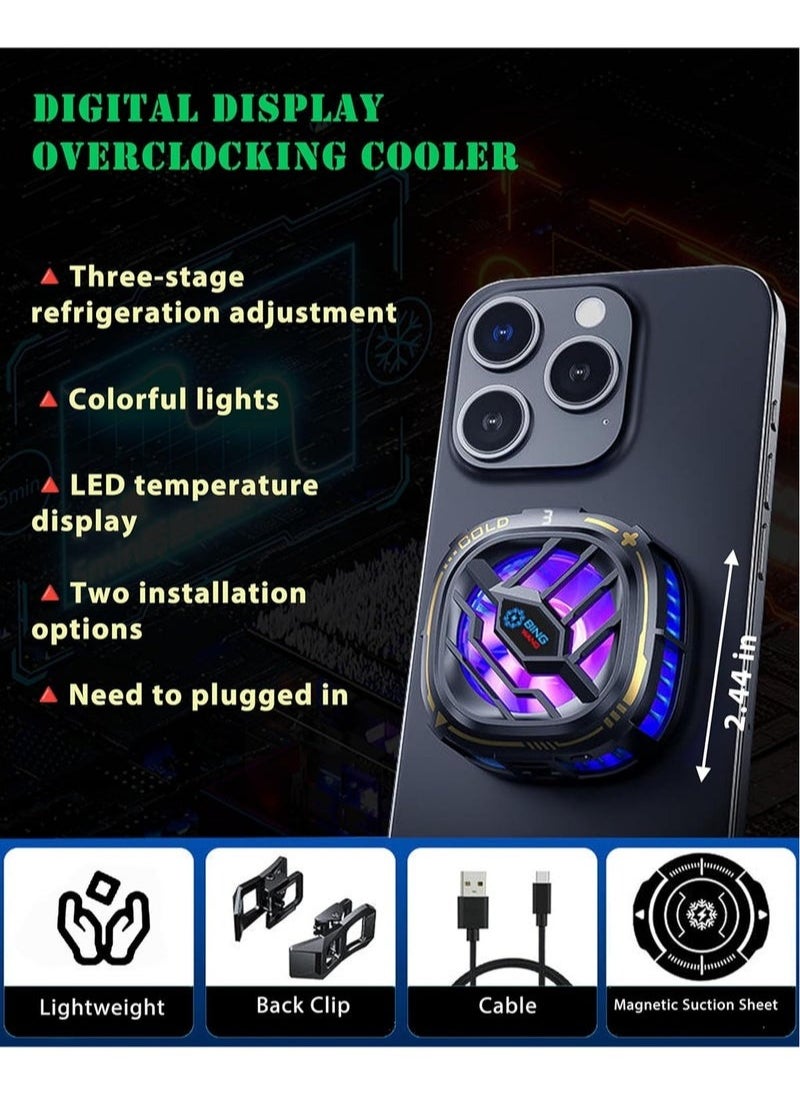 Generic Magnetic Cell Phone Cooler, RGB Phone Cooling Fan Portable Lightweight Mobile Phone Cooling Fan, Phone Radiator with Temperature Display for Mobile Gaming,Tiktok Live Streaming  - Image 3