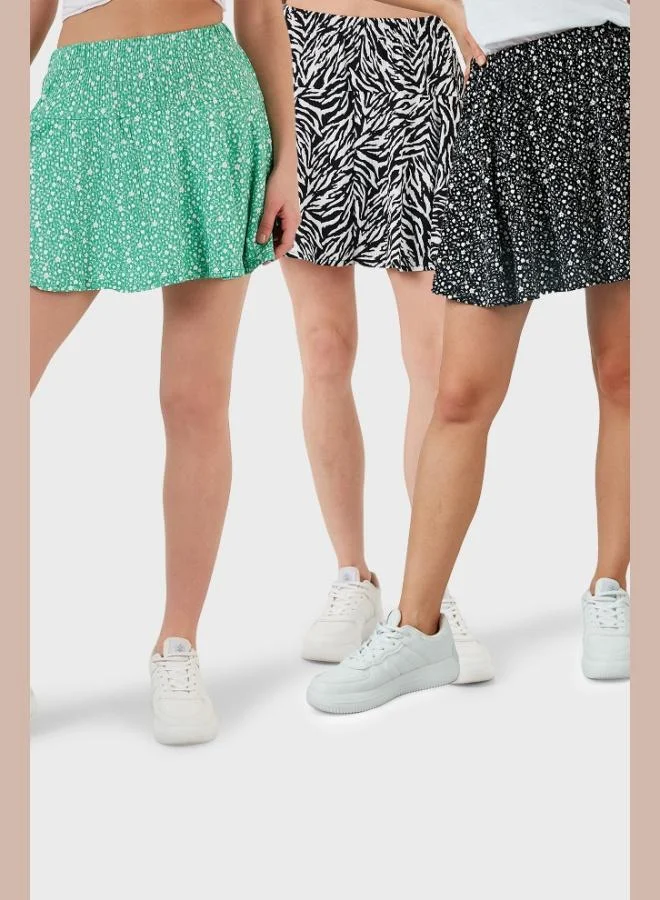 Lela Lela Patterned Elastic Waist Slim Fit Mini Shorts Skirt 3-Pack Women's SHORTS SKIRT 5864024S3