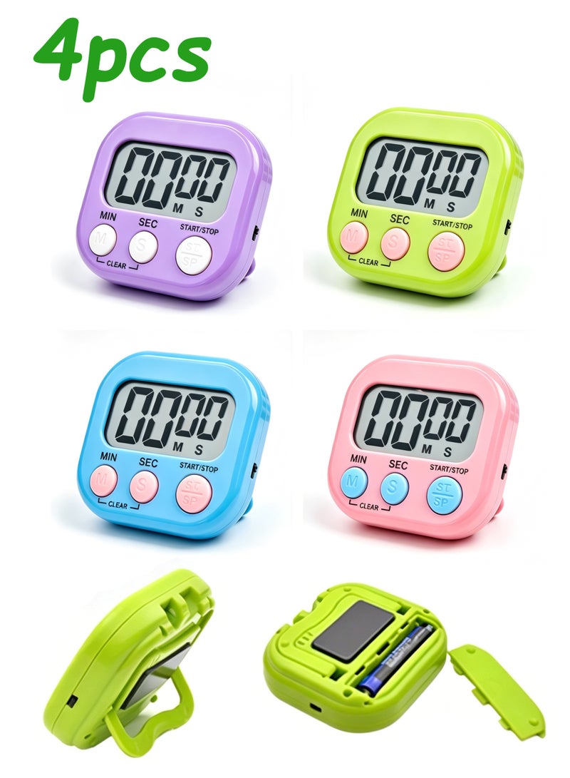 4 Pack Digital Kitchen Timer Magnetic Digital Timer with Big Display Loud Ring Cooking Timers for Kitchen Electronic Timer for Cooking, Game, Gym, Break Time, Classroom (Pink,Blue,Green,Purple, 4) - Image 1