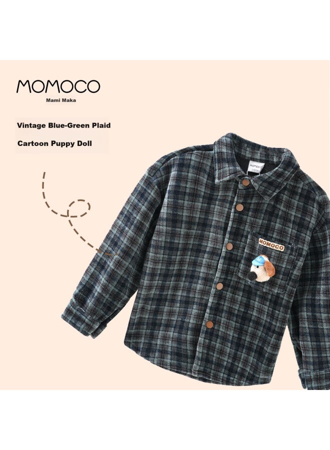 Momoco Boys' Shirt  Winter Fashion Plaid Shirt For Older Kids Size 110