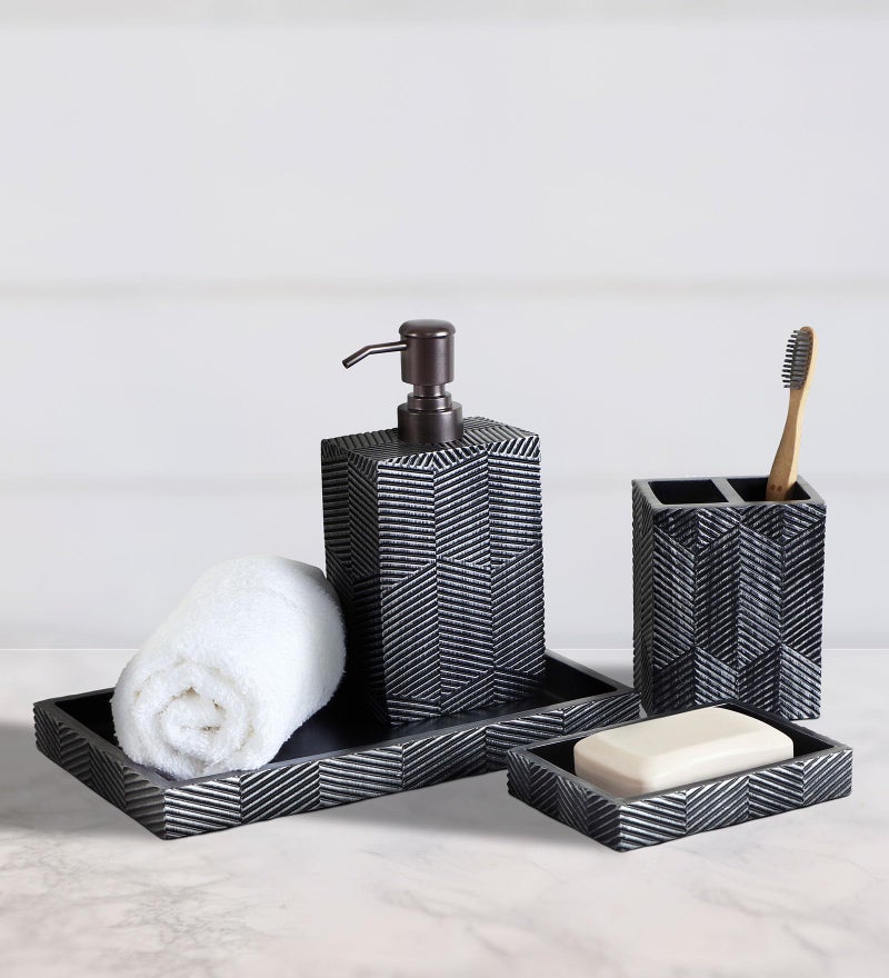Obsessions Polyresin Textured 4 Pcs Bathset_Grey - Image 1
