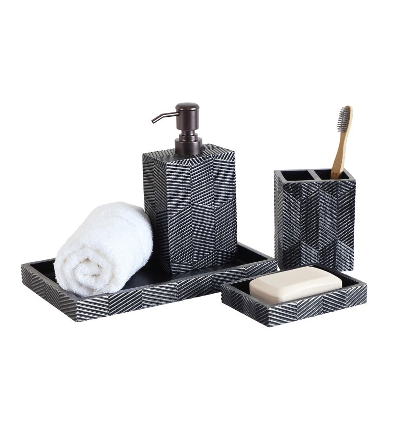 Obsessions Polyresin Textured 4 Pcs Bathset_Grey - Image 2