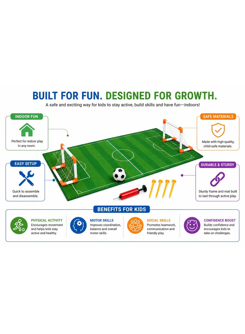 GOLD MANTIS Kids Indoor Football Play Set for Ages 3+ – Soccer Field Mat with 2 Goals, Football & Pump, Active Sports Game for Boys & Girls - Image 2