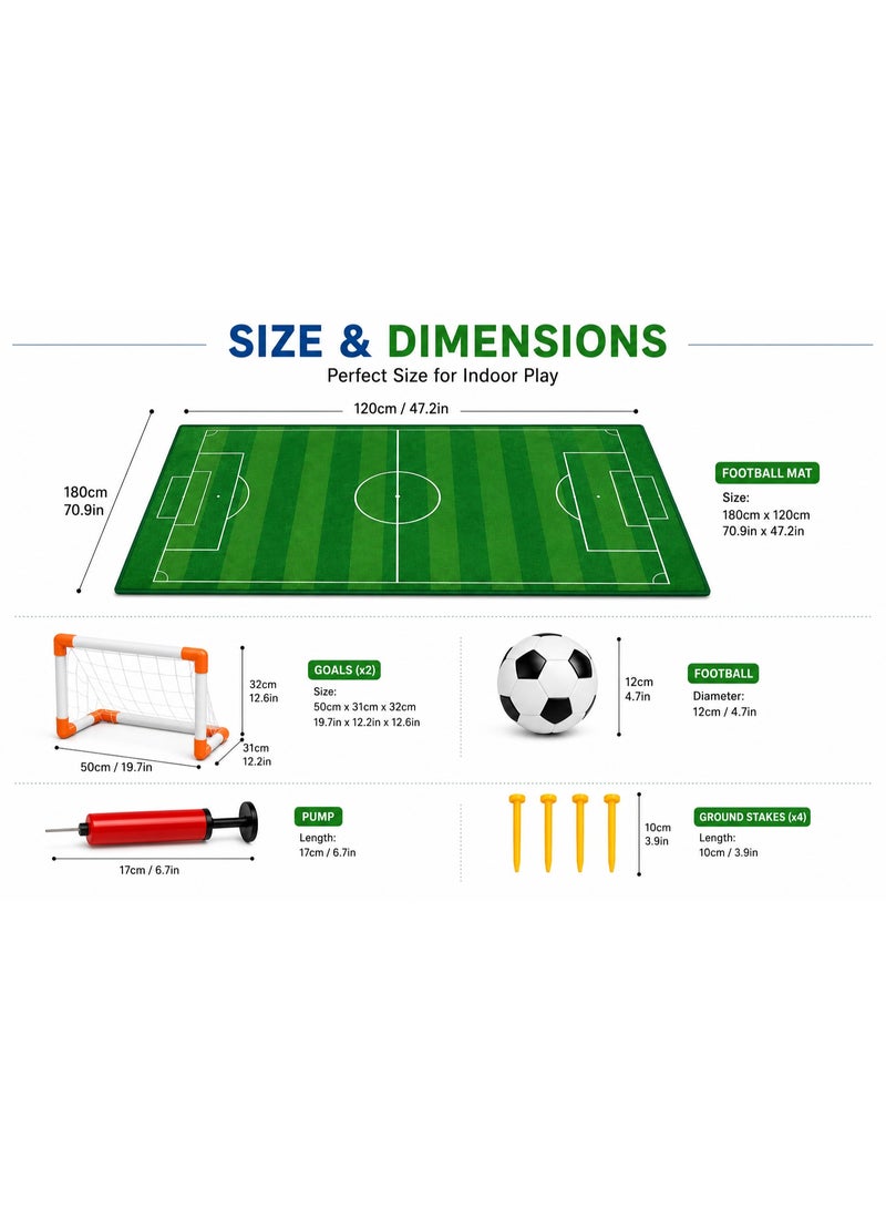 GOLD MANTIS Kids Indoor Football Play Set for Ages 3+ – Soccer Field Mat with 2 Goals, Football & Pump, Active Sports Game for Boys & Girls - Image 4