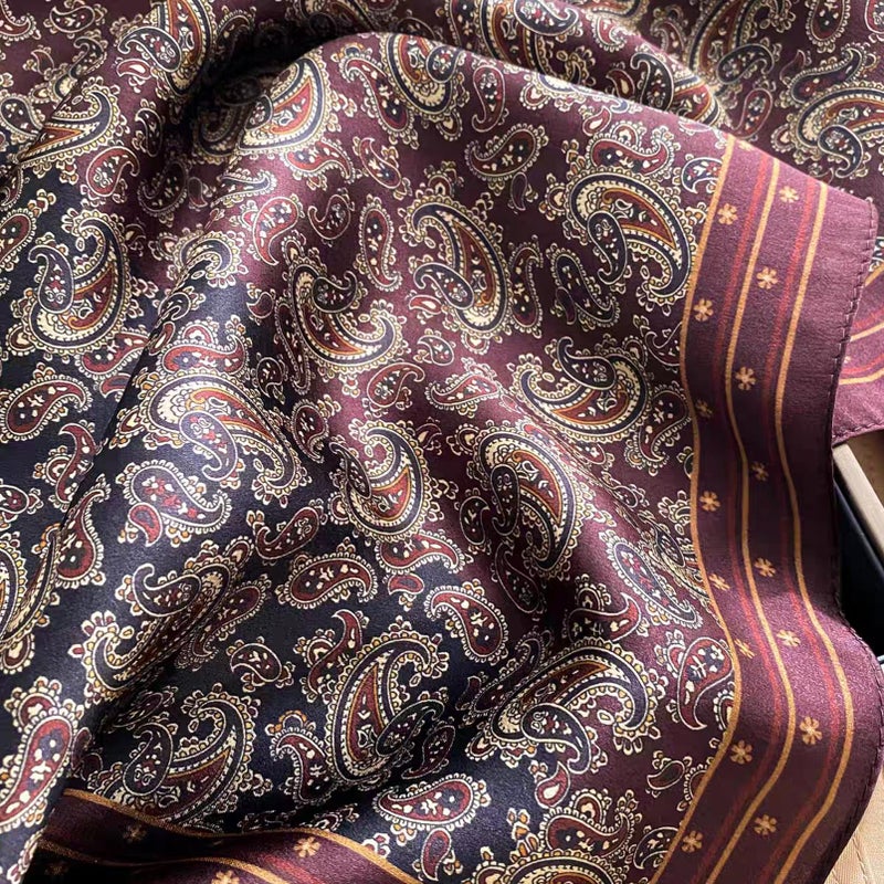 Aufeel 100% Real Mulberry Silk Women Small Square Neck Scarfs 21" Lightweight Headscarf Printed Neckerchief Gift Packed (Deep WindRed) - Image 4