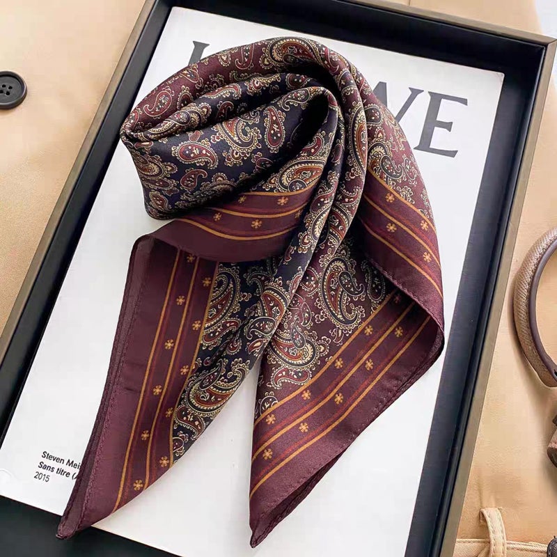 Aufeel 100% Real Mulberry Silk Women Small Square Neck Scarfs 21" Lightweight Headscarf Printed Neckerchief Gift Packed (Deep WindRed) - Image 2