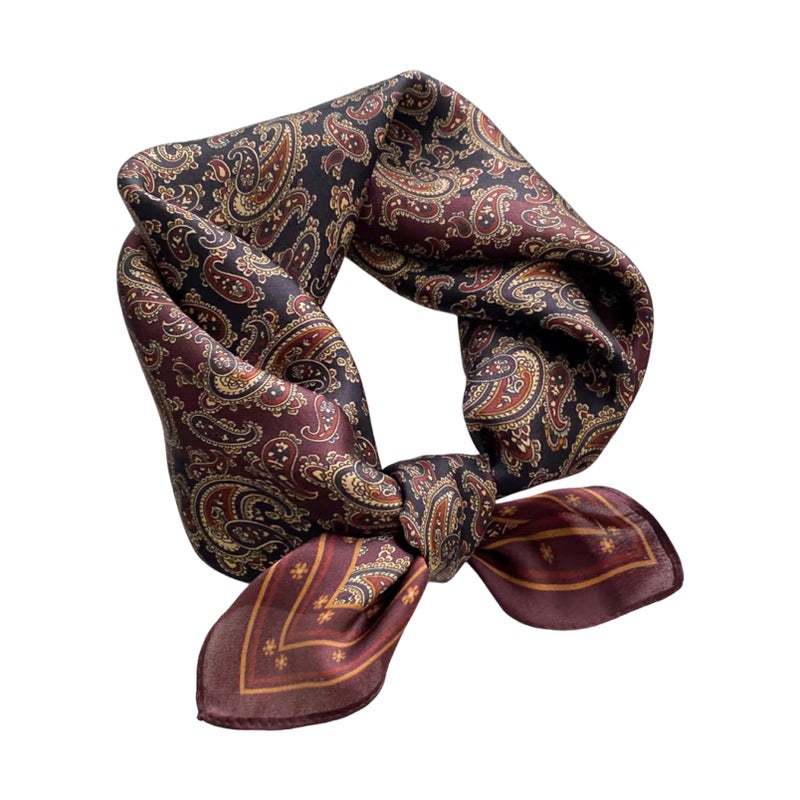 Aufeel 100% Real Mulberry Silk Women Small Square Neck Scarfs 21" Lightweight Headscarf Printed Neckerchief Gift Packed (Deep WindRed) - Image 1
