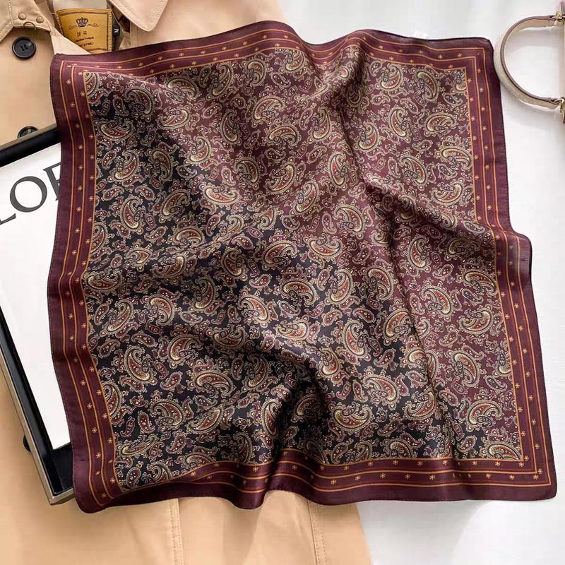Aufeel 100% Real Mulberry Silk Women Small Square Neck Scarfs 21" Lightweight Headscarf Printed Neckerchief Gift Packed (Deep WindRed) - Image 3