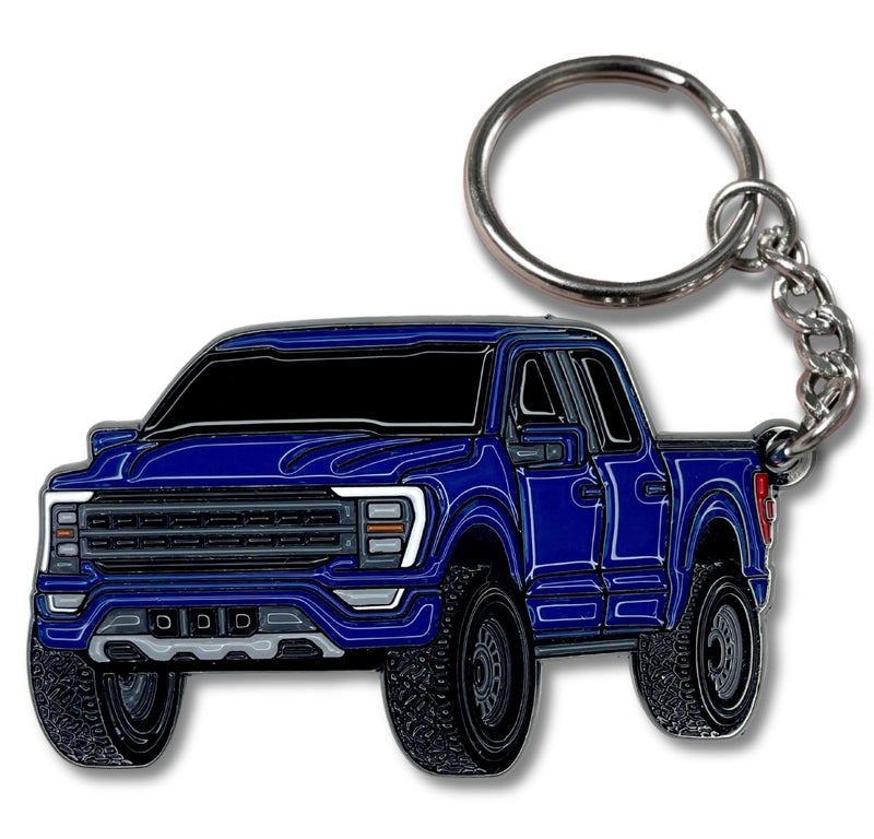 FOUR WHEEL BEAST F150 Keychain compatible with Ford F150 Accessories 2023 F150 Key Chain Fob 2022 F 150 Toy Truck Blue