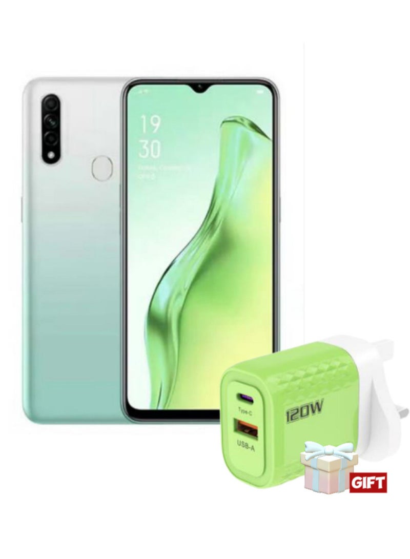 أوبو A31 ثنائي الشريحة فانتسي أبيض 6 جيجابايت رام 128 جيجابايت 4G LTE + حزمة هدايا مجانية شاحن عالي الطاقة نوع-C و USB-A - Image 1