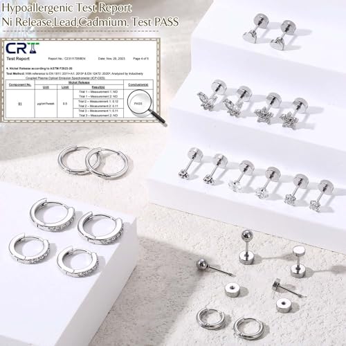 Jstyle Hypoallergenic Silver Plated Flat Back Earrings for Women Men Surgical Stainless Steel Earrings for Sensitive Ears Small Stud Hoop Cartilage Earring Stack Set for Multiple Piercing Jewelry E - Image 3