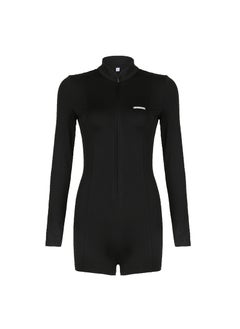 Generic Streetwear Sharkskin Bodysuit with Zip Collar Black 