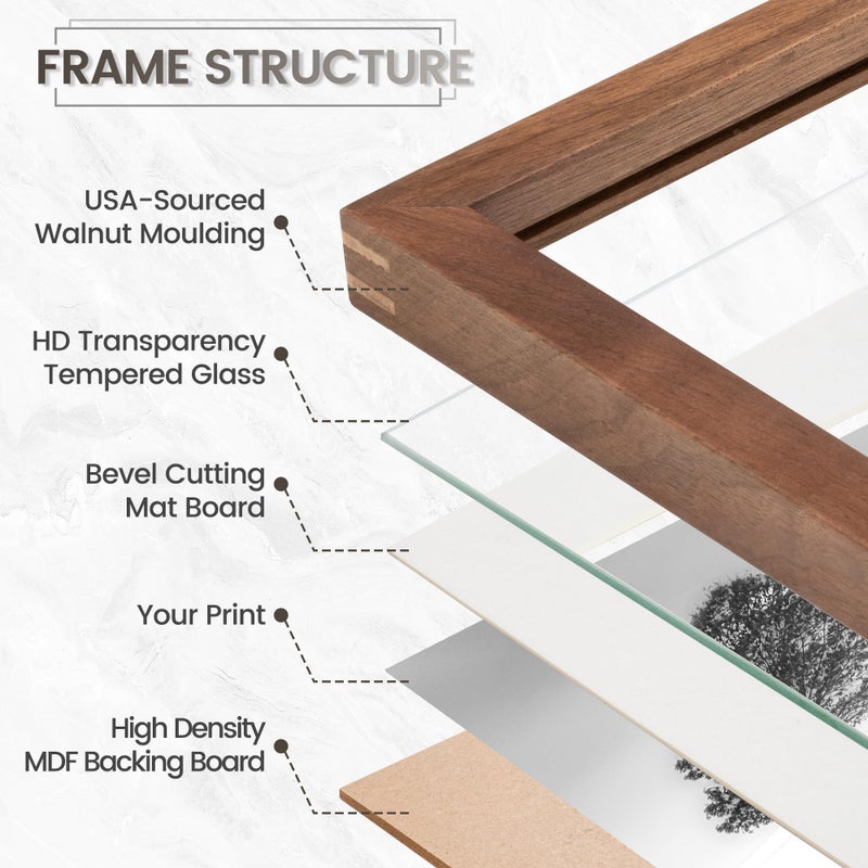 Venusmiles 5x7 Picture Frame, USA-Sourced Natural Walnut Wood Photo Collage Frame with HD Tempered Glass, Modern Simple 5 x 7 Wooden Frame Matted to 4x6, Gallery Wall Frames for Art, Wall or Tabletop Display - Image 4
