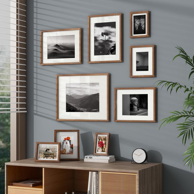 Venusmiles 5x7 Picture Frame, USA-Sourced Natural Walnut Wood Photo Collage Frame with HD Tempered Glass, Modern Simple 5 x 7 Wooden Frame Matted to 4x6, Gallery Wall Frames for Art, Wall or Tabletop Display - Image 5