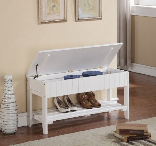 Roundhill Furniture Roundhill Furniture Quality Solid Wood Shoe Bench with Storage White
