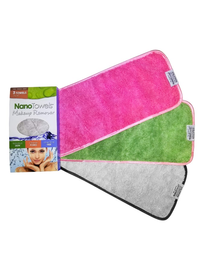 Life Miracle Nano Towel Makeup Remover Face Wash Cloth Multi Color 3PACK Remove Cosmetics FAST and Chemical Free Wipes Away Facial Dirt and Oil Like An Eraser Great for Sensitive Skin Acne Grey Pink Green - Image 3
